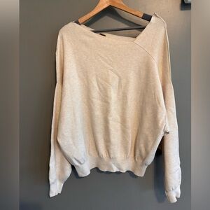 NWOT Free People Asymmetrical Neck - Pointed Shoulder Cream Sweater… heavy!